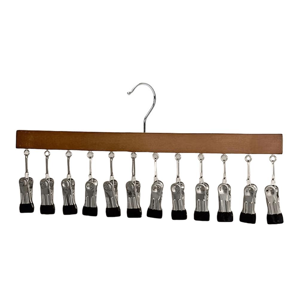 Wooden Boutique Hat Hanger with 12 Stainless Steel Clips Vintage Clothes Hangers Socks Organizing Hanger for Socks Pants Skirts