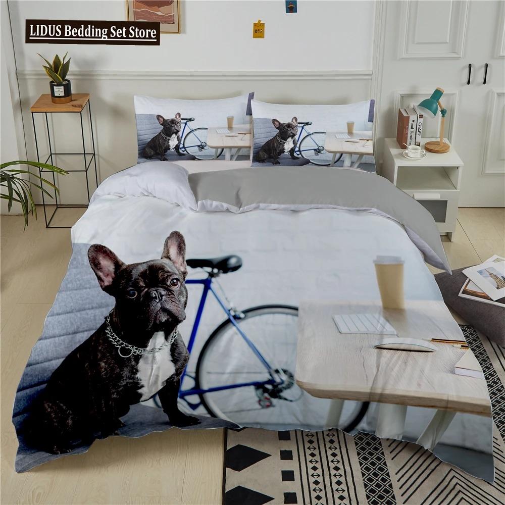French Bulldog Duvet Cover Set Puppy Bedding Set Bedclothes With Pillowcase Single Double King Queen Size