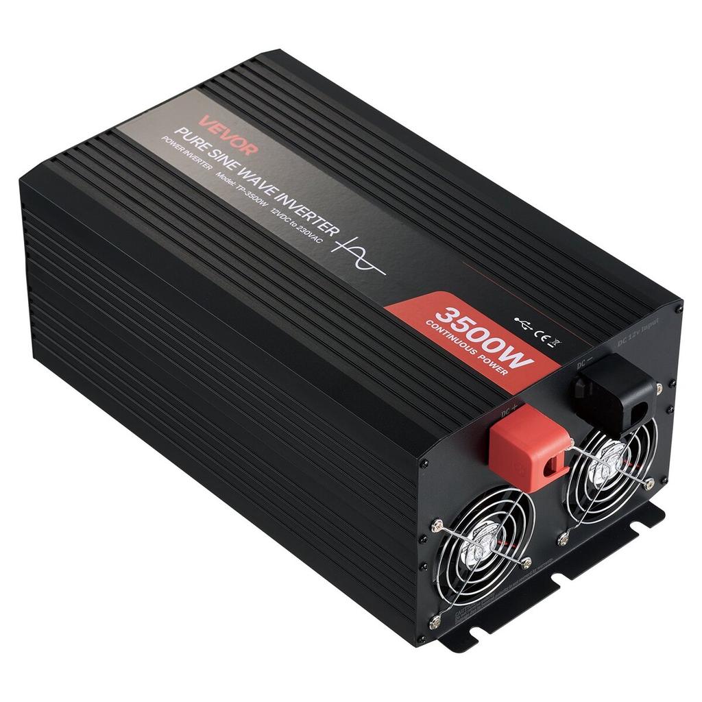 3500W Wechselrichter, 12V DC auf 230V AC Reiner Sinus-Wechselrichter, Solar Auto Ladekonverter mit LCD-Display, Fernbedienung, USB-Anschluss, 2 AC-Steckdosen,