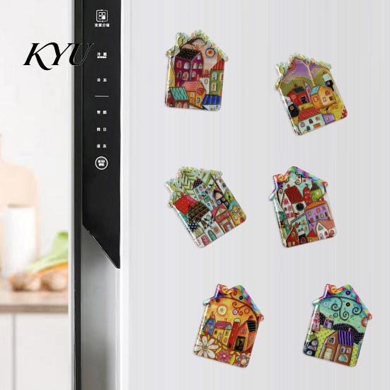 House Refrigerator Magnets Vintage Magnet, Colorful Fairy Tale Town Miniature Home Ornaments Fridge Magnetic Kitchen Decoration Accessories Magnet