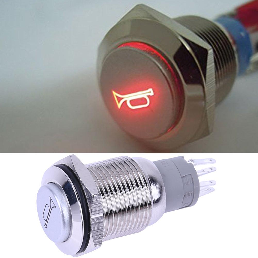 12V DC RED LED 16mm Car Boat Speakers Bell Horn Momentary Push Button Switch