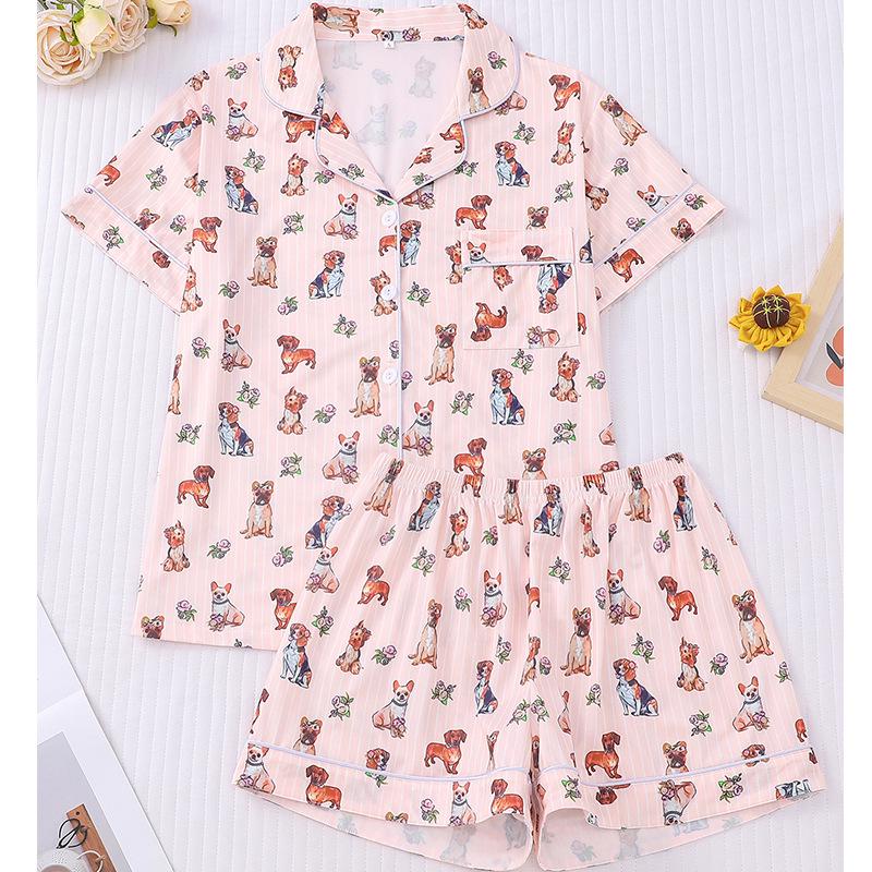 Set Pigiama Cucciolo Cartone Animato Transfrontaliero - Collo a revers, Manica corta e Pantaloncini