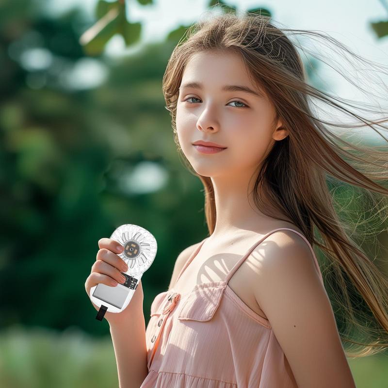 Portable Hand Fan Pocket Portable Hand Fan Small 3 Speeds Air Cooler With Ambient Lighting Battery Operated Cool Gadgets For