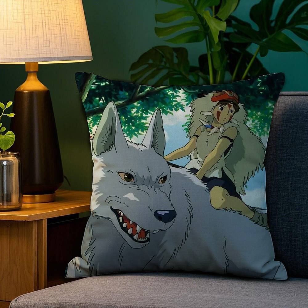 P-PrincesS M-Mononoke Pillow Case Plush Fabric Soft Double Sided Print Sofa Cushion Cover Throw Pillow Covers