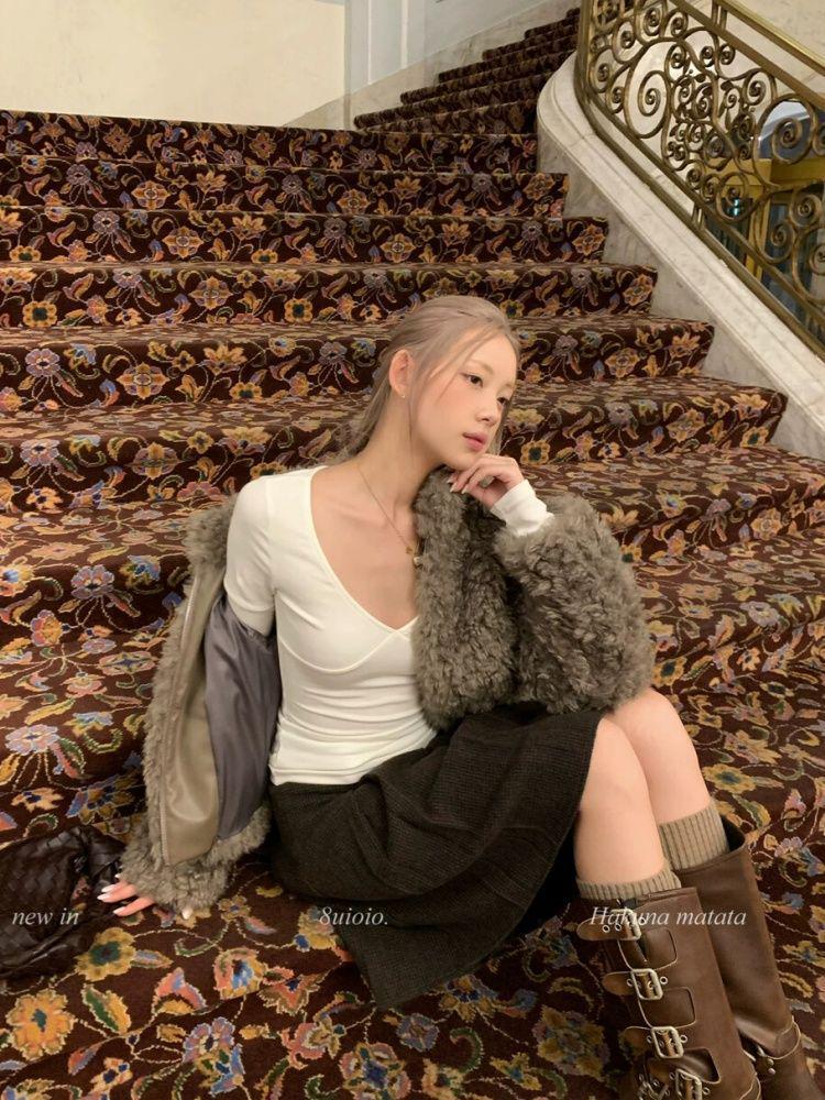 Haut Femme Pure Desire Fille Épicée Col en V Coupe Ajustée Manches Longues pour l'Automne/Hiver