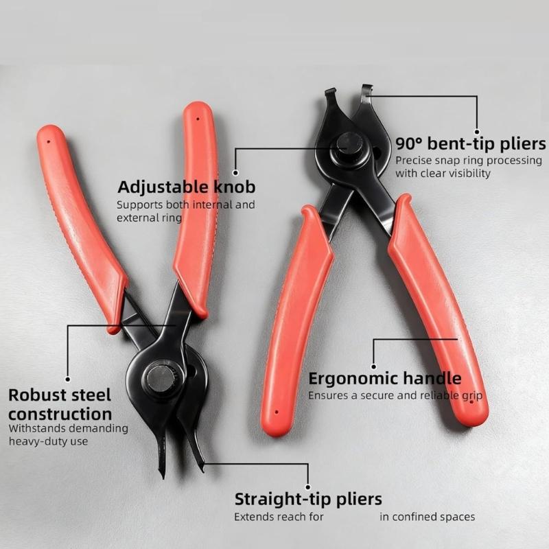 Heavy Duty Snap Ringing Pliers Kit Internal & External Circlip Tool 10 Piece For Car Brake System And Machinery Maintenance