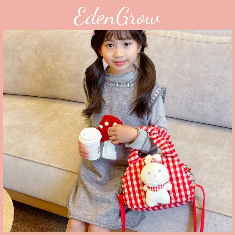 Playful Cozy And Plush Rabbit Shoulder Bag For Children With Trendy Checkered Design For Daily Use