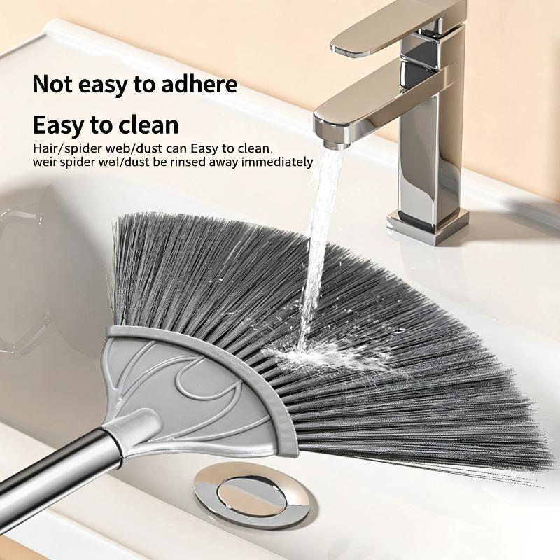 Fan Shaped Cobweb Duster with Retractable Stainless Steel Handle Static Soft Bristles for Picture Frame Wall Art Dusting