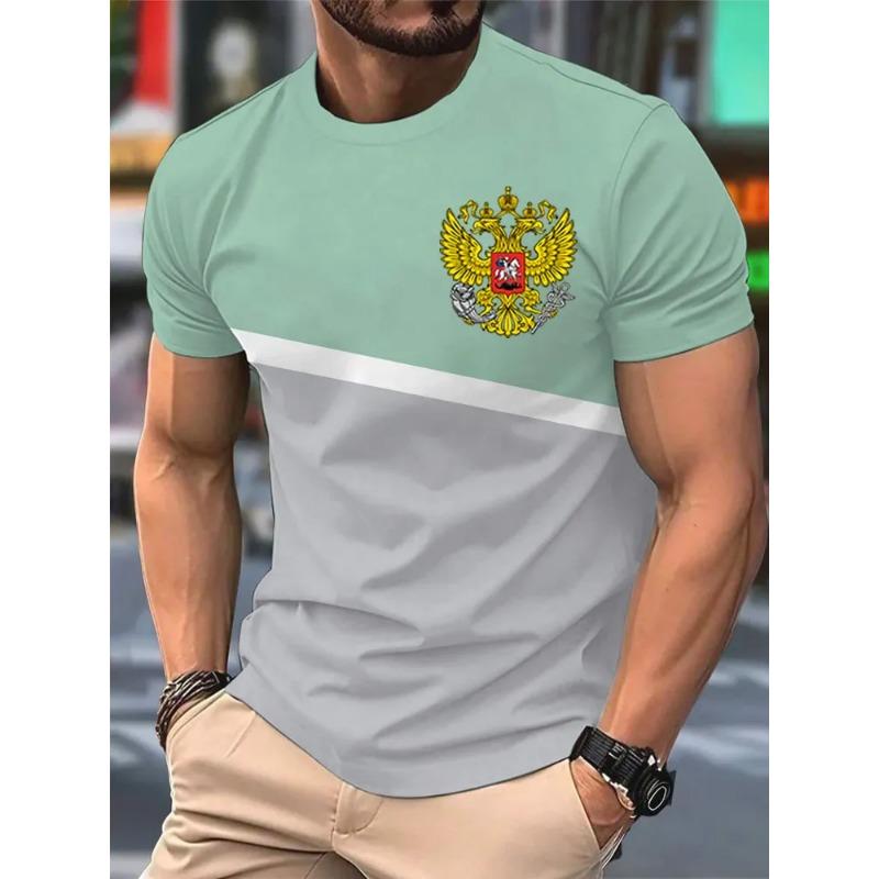 Summer New Men's Contrasting Color Splicing Short-sleeved Top Trendy Fashion Urban Street Casual T-shirt