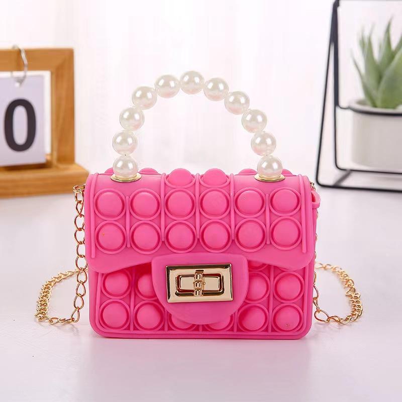 Silicone Love Bubble Jelly Bag, Popper Pressure Relieving Purse, Pop It Handbag With Faux Pearl Handle, Cute Chain Crossbody Bag