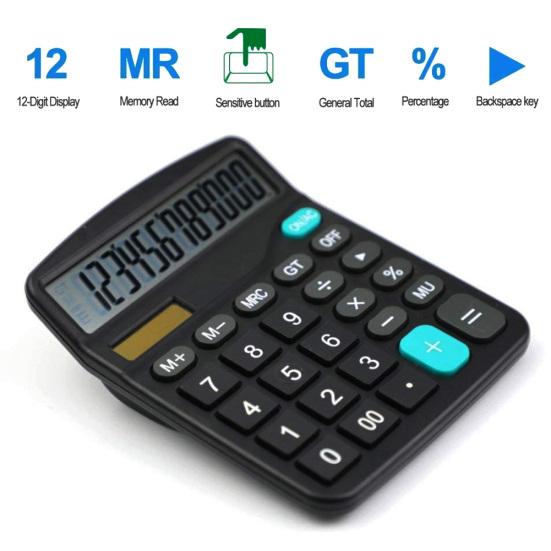 12-Digit Solar Powered Calculator Home Office Large Display Accountant Tools