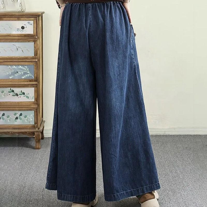 Pants for Women Elastic High Waist Long Trousers Plus Size Thickened Stretchy Solid Colour Versatile Casual Wide Leg Jeans Pants