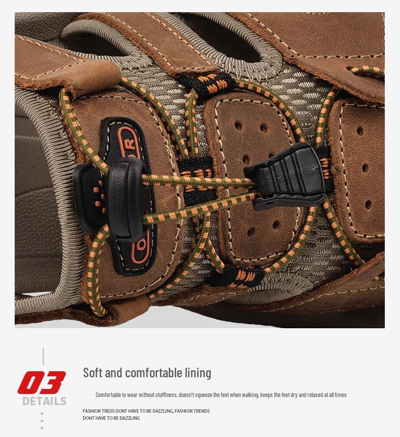 Outdoor Men's Leather Breathable Sandals - Summer Beach & Upstream Plus Size Casual Sandals