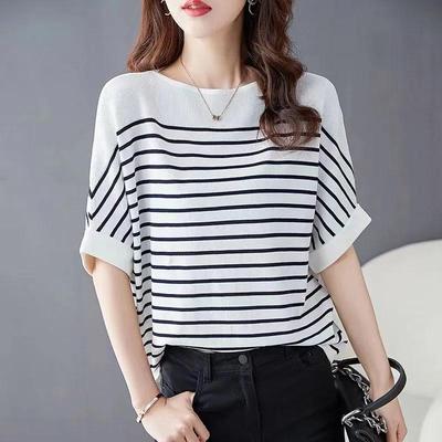 Women's Summer Plus Size Round Neck Batshirt Knit Top Temperament Loose Casual Shirt