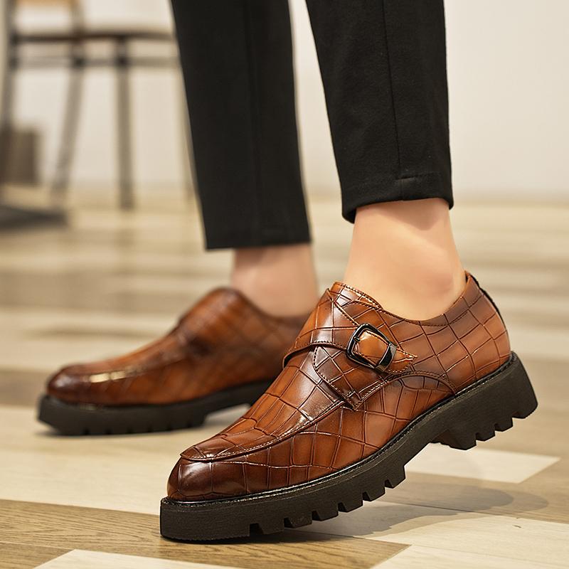 Fashion Thick Soled Men's Leather Shoes Fashionable British Style Daily Leisure Business Party Office Wedding Adult Retro Brown Shoes