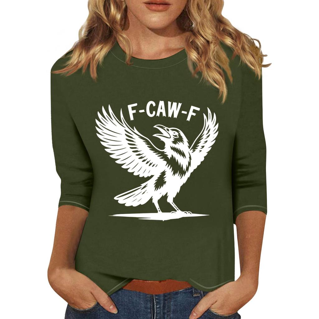 Women's Fashion Casual Three-Quarter Sleeve Printed  Neck T-Shirt Top