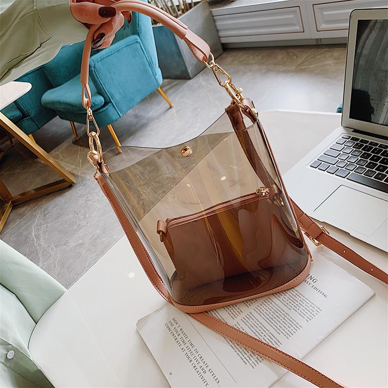 

Европейская и американская пляжная сумка 2020 новая желе прозрачная сумка для мамы и ребенка портативная сумка-ведро большая вместимость на плечо сумка-мессенджер розовый