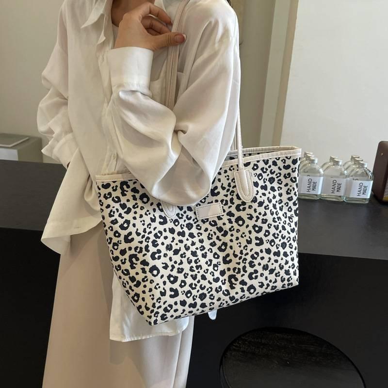 Elegant Large Capacity Leopard Print Tote Bag For Women Trendy Summer Shoulder Bag