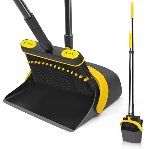 JEHONN Long Handle Dustpan and Brush Set, 138cm Tall, with Rotating Broom, Upright Folding Dustpan, and Comb Teeth for Home Kitchen, Lobby, and Indoor