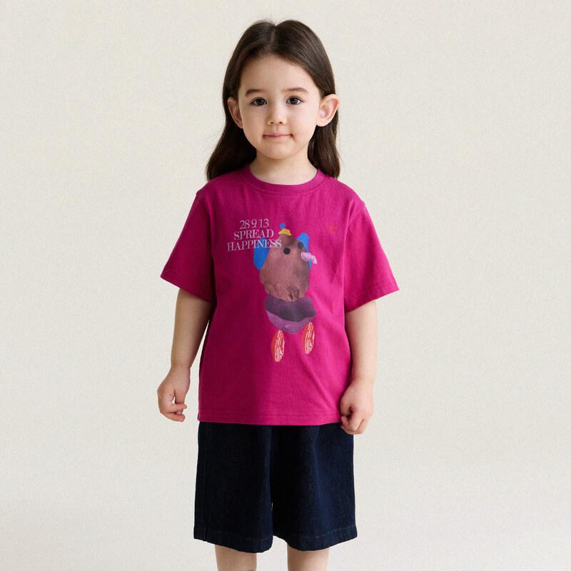 Yun'erma Girls' 2026 New Pure Cotton Printed Short Sleeve T-shirt