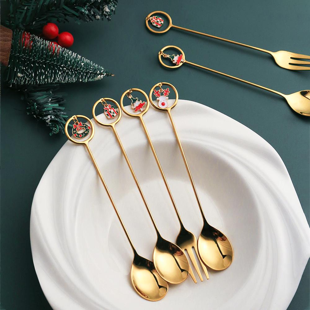 J Creative Christmas Reindeer Spoon & Fork Set - Cute Dessert & Coffee Stirring Gift