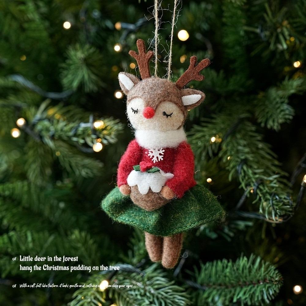Elk Fox Christmas Tree Felt Ornament Hanging Rope Xmas Decoration Cute Doll Pendant  For Xmas