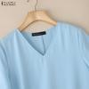 ZANZEA Women Casual V-Neck Solid Color Loose Short Sleeve Blouse