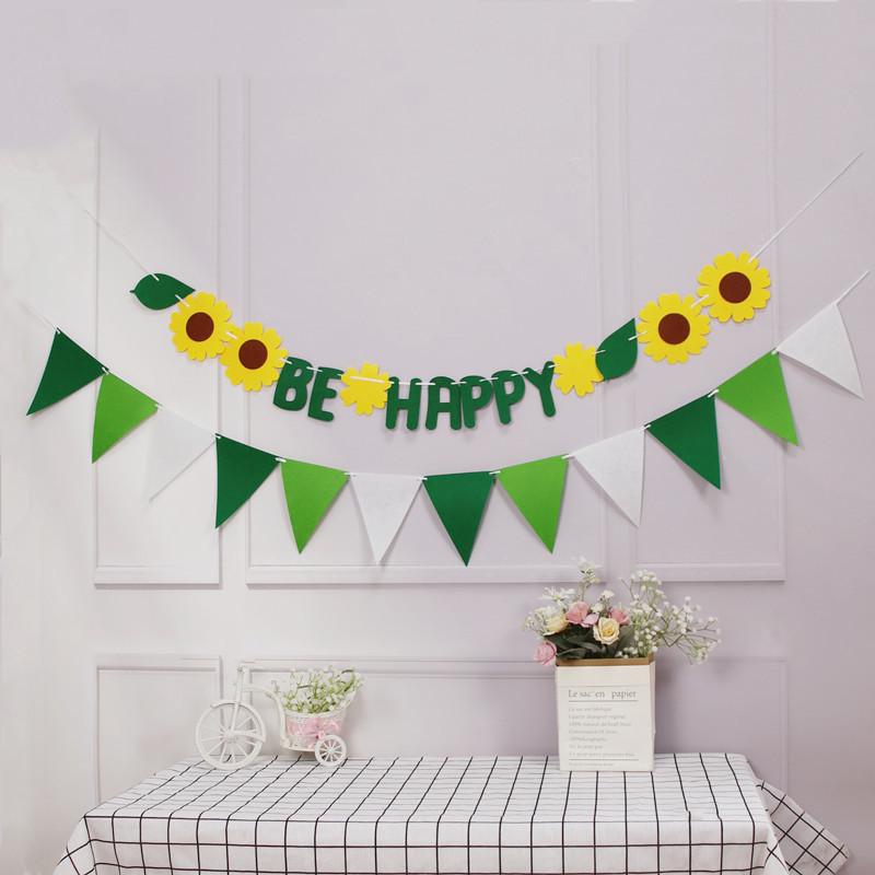 Forest Style Felt Triangle Party Flags In Brown, Blue, and Green