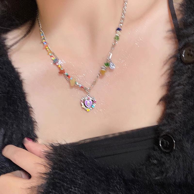 Collier Cœur Sept Couleurs en Époxy Été 2023 - Chaîne Clavicule Tendance Cool Girl