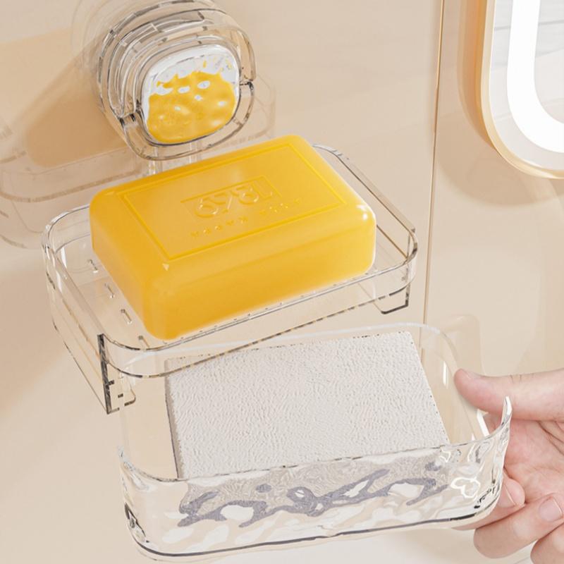 1pc Toilet Suction Cup Soap Box Wall-mounted Double-layer Drainage Without Punching Soap Box Storage Rack Bathroom Soap Shelf