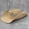 Handgehäkelter Natürlicher Raffia Stroh Cowboyhut für Damen Herren Sommer Breiter Rand Sonnenhut Outdoor Atmungsaktiv Strandkappen Modehut