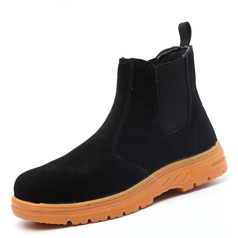 Men's Leisure Steel Toe Caps Working Safety Boots Cow Suede Leather Safe Shoes Worker Chelsea Boot Security Ankle Botas Protect