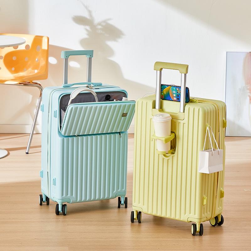 20-Inch Leather Front-Opening Suitcase with Universal Wheels and Combination Lock - Large Capacity for Men and Women