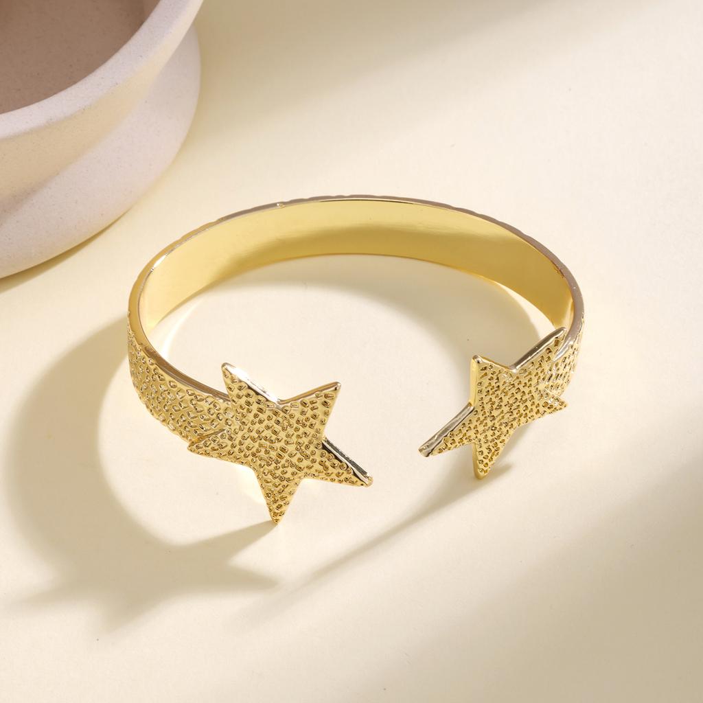 Nidin High Quality Star Heart Open Cuff Bangle Adjustable Copper Bracelet Fashion Jewelry For Women Valentine's Day Fine Gifts