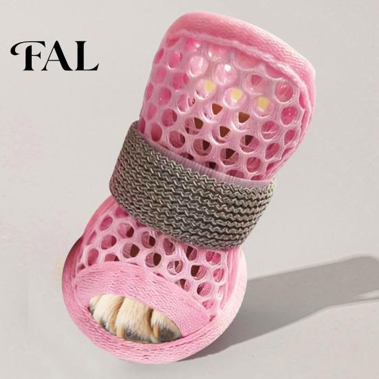 Adjustable Hook And Loop Dog Shoes 4Pcs for Hot Pavement, Breathable Mesh Boots, Summer Easy On Off Boots Paw Protectors with Non-slip Soles