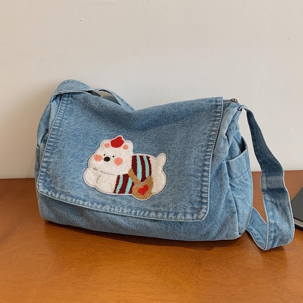 Niedliche Welpen-Denim-Tasche, Modische Reißverschluss-Umhängetasche, Handyhülle