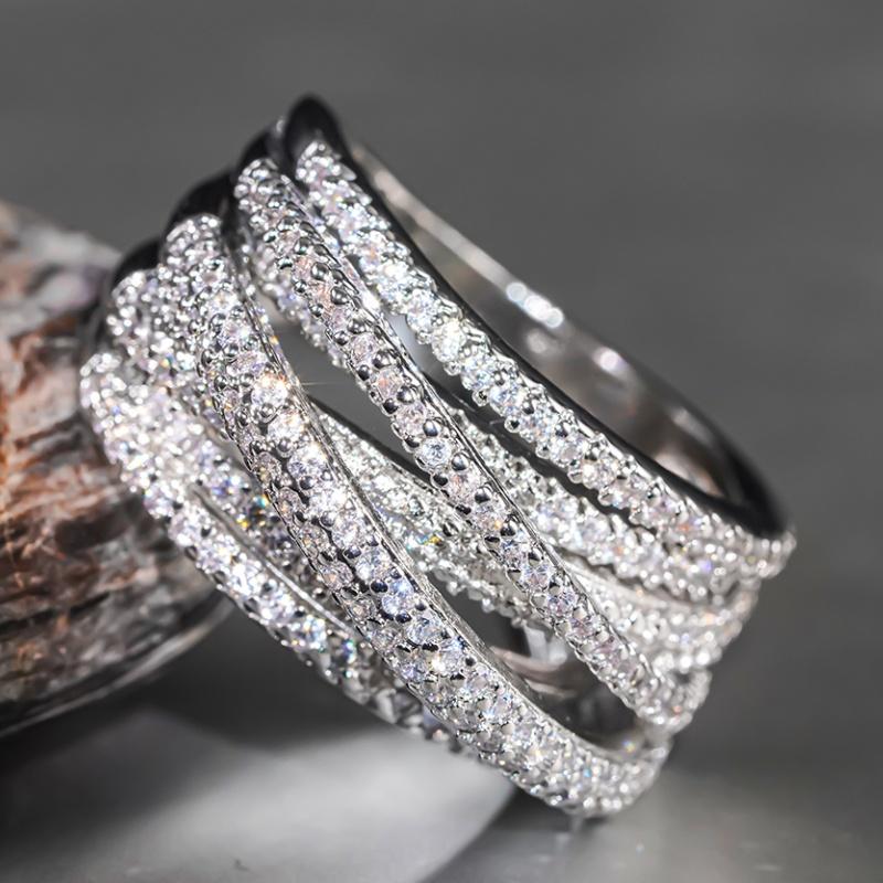 Huitan Luxury Rings Female Novel Multi-level Designed Finger Accessories with Shiny Cubic Zirconia Charms Wedding Band