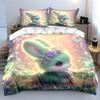 Cute Dreamy Bunny With Flower Crown Duvet Cover Set With 3D Printing Design Soft Polyester Bedding Set All-Season Comfort