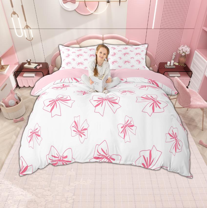 Homewish Girls Bow Knot Duvet Cover Set 2Pcs/3Pcs Princess Style Bedding Ribbon Bow-Tie Bed Cover Set