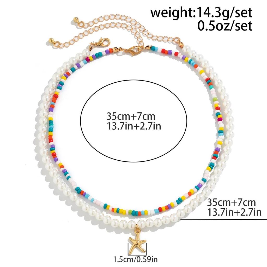Ingemark Boho perles de rocaille colorées Imitation perle chaîne collier femmes Vintage étoile de mer pendentif tour de cou Y2K bijoux accessoires