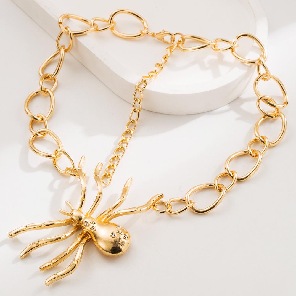 Trendy Spider Rhinestone Jewelry Set: Earrings, Necklace, Brooch, Ring