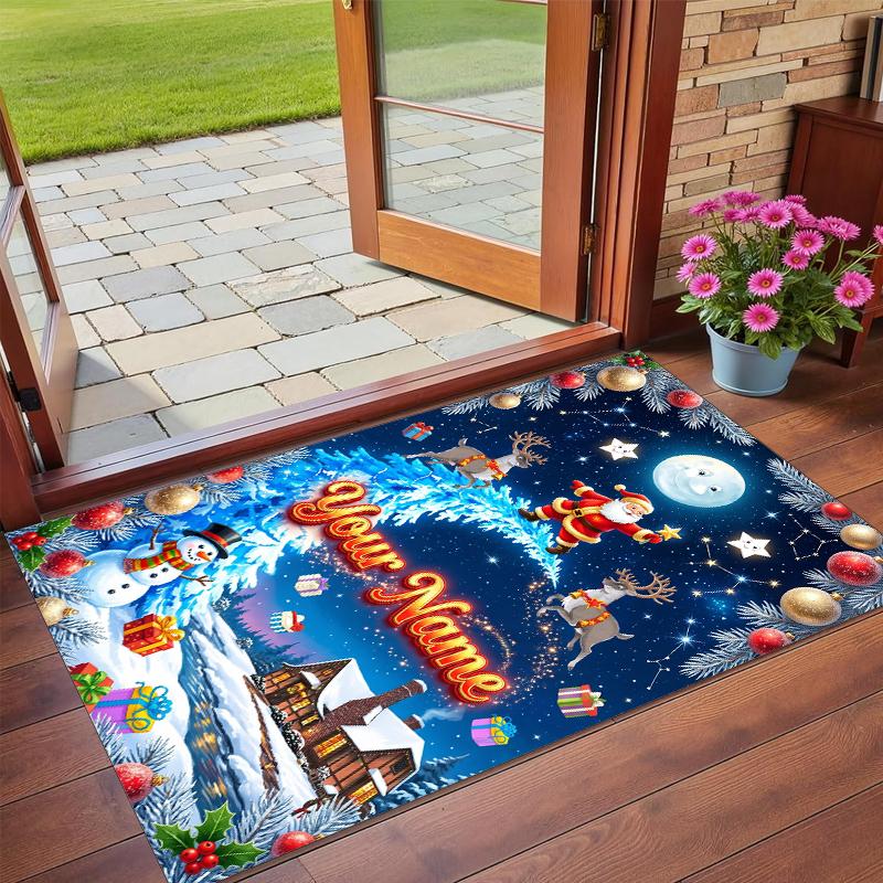 Christmas Custom Name Printed Square Area Rug Soft Non Slip Floor Carpet For Bedroom Holiday Gift