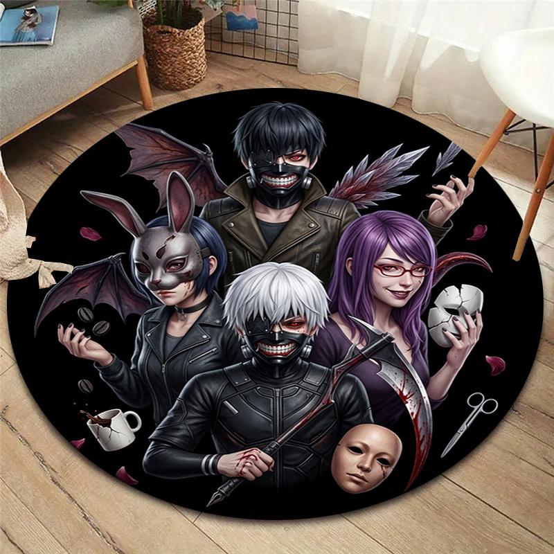 Tokyo Ghoul Okrągły Dywanik Dywan do Salonu Sypialni Sofy Pokoju Zabaw Dekoracja Antypoślizgowa Mata Podłogowa