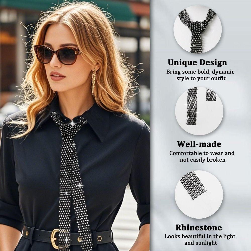 Luxury Shiny Rhinestones Tie 1.3M Long Crystal Necktie Collar  Jewelry Collar