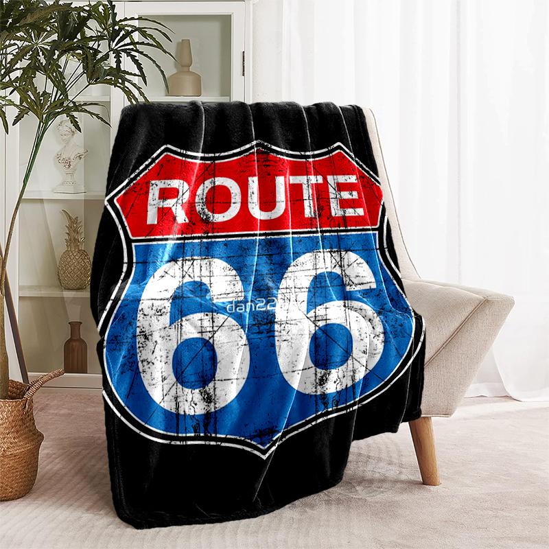 1pc Blanket U.S. Route 66(1) Print Design, Lightweight Blanket for Sofa, Bed- Soft &Warm, Gift for All Seasons like Christmas, Halloween
