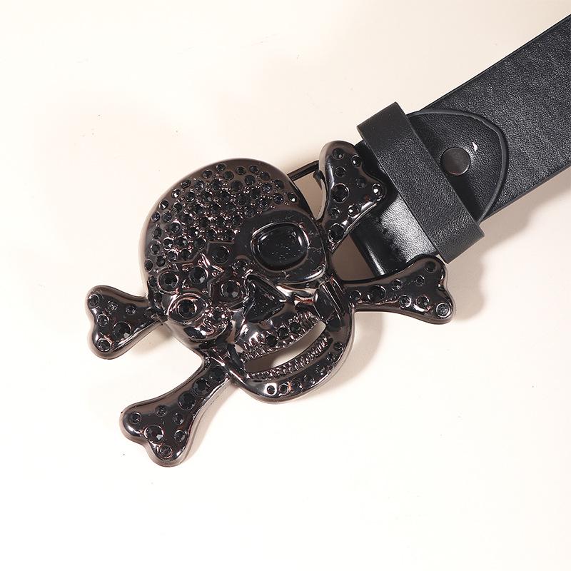 Unisex kožený pásek s lebkou a kamínky - Všestranný víceotvorový rockový styl pro noční kluby a běžné nošení
