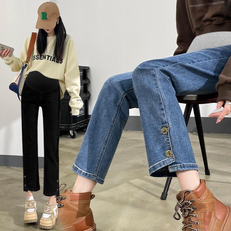 #Pregnant women cigarette pipe high elastic jeans personalized spring and autumn outer wear belly pants casual loose trendy mother