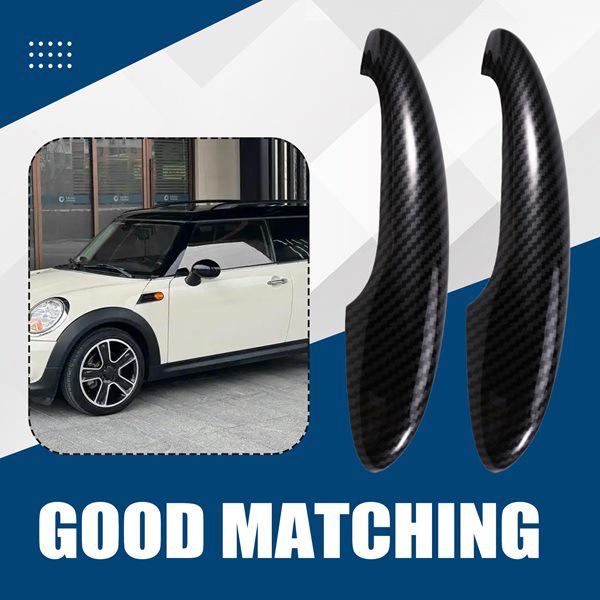 Mini Door Handle Covers: Carbon Fiber Texture, ABS Material, Outer Pull Style.