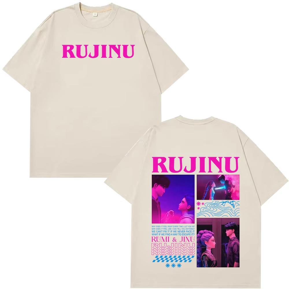 KPop Demon Hunters Huntrix Saja Boys Rujinu Print Print T-Shirt Men Women Aesthetic T-shirts Harajuku Couple Cotton T-shirt Tops