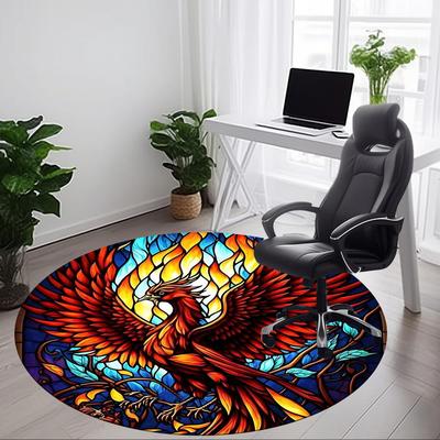 1pc Phoenix StainedGlass Office Round Area Rug, Under Office Chairs Bedroom Living Room Home Decor, Room Deco